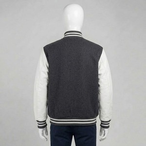 Wholesale Men's Dark Gray <b>White</b> Varsity <b>Jacket</b> Wool Polyester Turn-down Collar Button Closure Regular Fit Autumn Wear - Product Image 2