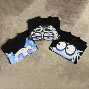 เสื้อยืดโอเวอร์ไซส์ลายกราฟิกสำหรับผู้ชาย พิมพ์ลายหน้าการ์ตูนสุดเก๋ แขนสั้น คอกลม สไตล์สตรีทแวร์ ฮิปฮอป ลำลอง ทรงหลวม ผ้าฝ้าย - Product Image 3