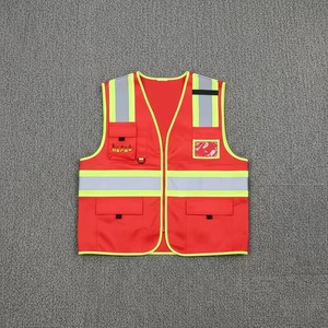 Gilet de sécurité rouge pour homme avec bandes réfléchissantes, fermeture éclair, poches, respirant, léger, vêtement de travail décontracté, style printemps - Product Image 6