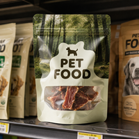 Sachet d'emballage personnalisé imprimé, pochette verticale avec fenêtre transparente et fermeture éclair refermable pour aliments pour animaux de compagnie et friandises pour chiens