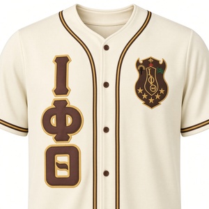 Camiseta de Béisbol Iota Phi Theta Color Crema Marrón para Hombre, Manga Corta, Cierre de Botones, Escudo con Letras Griegas, Fraternidad, Hermandad, Deportiva - Product Image 5