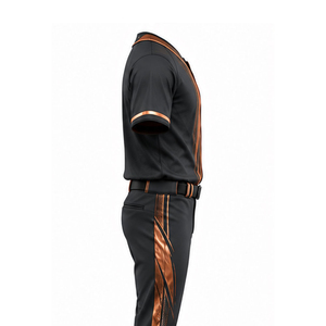 Ensemble de maillot de baseball noir et marron pour homme avec pantalon noir, tissu respirant, 100 % polyester, coupe classique, manches courtes, toutes saisons - Product Image 2