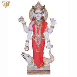 Standing Marble Ganga Mata Statue - 15 Inch | Ganga Devi with Crocodile | Hand Painted Hindu Idol | MALIYAS Jaipur - Product Image 2