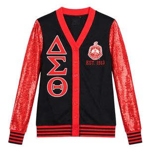 Delta Sigma Theta Black Sequin Cardigan for Women Comfortable Fit Premium Fabric Greek Sorority Apparel Casual Wear - Product Image 4