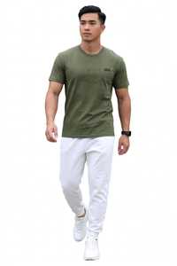 Men's Slim Fit 100% Cotton <b>Olive</b> <b>Green</b> O Neck Short Sleeve <b>T</b>-<b>Shirt</b> Geometric Pattern Print Casual Tee - Product Image 4