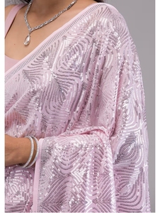 Sari traditionnel KV pour femme en georgette de rayonne à sequins, avec chemisier non cousu réversible à séchage rapide pour occasions festives - Product Image 6