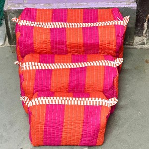 Bohemian Striped Cosmetic Organizer Toiletry bag <b>Makeup</b> Bag Multi Function No Zipper Large Capacity Pink Orange - Product Image 4