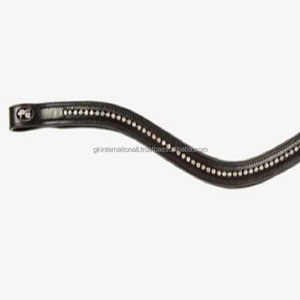 Nouvelle arrivée de luxe fait à la main en cuir noir rembourré bande de front de cheval avec de petits cristaux de marque incrustés bande de front de canal vide - Product Image 6