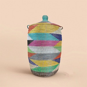 <b>Large</b> mixed-color seagrass <b>basket</b> with lid Handmade <b>Storage</b> <b>Basket</b> Wholesale eco-friendly Made in Vietnam - Product Image 6