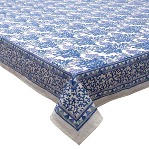 Coral Multi Blue Hand Block Printed Cotton <b>Tablecloth</b> 180x270cm Handmade Designer Premium Dining Table Cover Home Decor Gift - Product Image 1