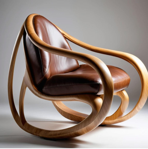 Fauteuil à bascule circulaire moderne en bois avec assise à lattes et coussin décoratif, disponible à prix de gros. - Product Image 5
