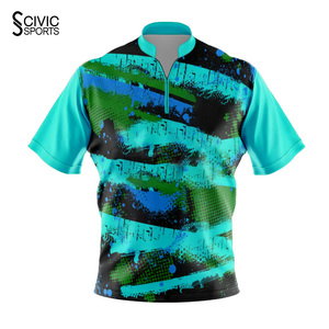 Sublimation Printed 100% Polyester Seamless Jersey Quick Dry Breathable Short-Sleeved <b>Bowling</b> Polo Shirts - Product Image 1