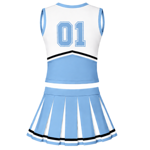Ensemble d'uniforme de cheerleading bleu clair, haut sans manches à col en V, jupe plissée, tenue de sport pour équipe athlétique, performance de danse, entraînement - Product Image 2