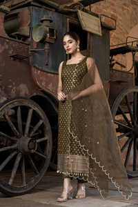 Ensemble Kurta Oliviya en Chanderi, ensemble Kurti 3 pièces en Chanderi avec col carré, Kurta sans manches en Chanderi et pantalon avec dupatta - Product Image 3