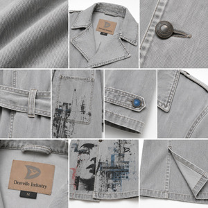 Manteau long unisexe en jean gris clair imprimé sur mesure avec ceinture, style trench, imprimé graphique, vêtement d'extérieur - Product Image 4