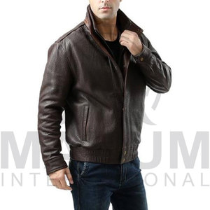 <b>Leather</b> Motorcycle <b>Jacket</b> Turn-down Collar Zipper Closure Regular Fit Solid Color - Product Image 3