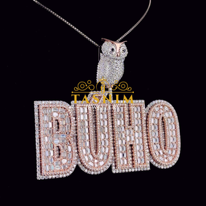 Colgante de Plata 925 Bañado en Oro Rosa de la Mejor Calidad con Letra M y Corona, con Moissanita, Estilo Hip Hop Unisex, Certificado - Product Image 1