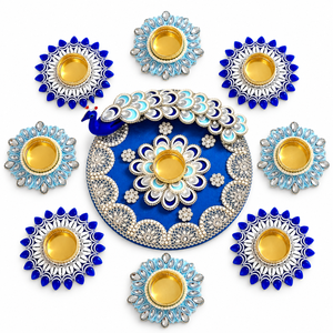 Peacock Diwali Decoration Diya Set of 9 with Kundan Stones & Shell <b>Work</b> Table Decor, Pooja Decor & Festive Gifting for <b>Home</b> <b>Gift</b> - Product Image 1