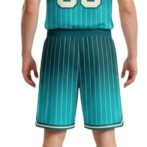 Ensemble short et maillot de basket à rayures pour homme, sans manches, personnalisable, avec ourlet contrastant et impressions du nom et du numéro du joueur - Product Image 6