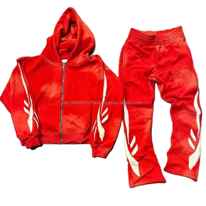 Conjuntos de Sudadera con Capucha y Pantalones Deportivos de Invierno Personalizados, Estilo Urbano, Lavado Ácido, Cierre de Cremallera, 420 GSM, Logotipo Bordado Desgastado, para Hombre - Product Image 1