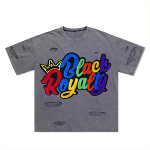 Camisetas Oversize con Lavado Ácido y Efecto Desgastado, Manga Corta, para Verano, Camiseta para Hombre con Bordado Chenille - Product Image 1