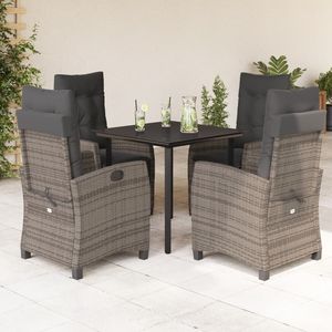 Juego de Comedor de Jardín de Ratán PE Gris con Reposabrazos Ajustables Medianos - Product Image 1