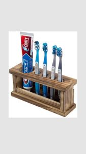 Wooden <b>Toothbrush</b> <b>Holder</b> Stand Round Minimalist Eco-Friendly Bathroom Organizer Countertop Rack - Product Image 3