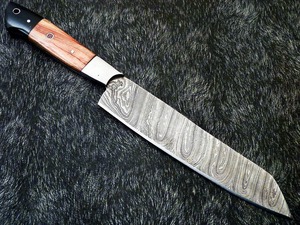 Precio de fábrica Premium BA ENTERPRISES Cuchillo de chef de acero de Damasco de 12 pulgadas con mango de madera, punta caída, logotipo personalizado, cuchilla afilada para carne - Product Image 4