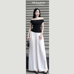 Pantalon décontracté streetwear pour femme, taille élastique, rayé, jambe large, confortable, coupe-vent, imperméable, avec perles et nœud, OEM - Product Image 3