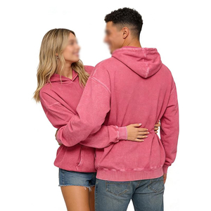 Magenta Pink Acid Wash Hoodie Bright Streetwear <b>Pullover</b> <b>Mens</b> Heavy Cotton Distressed Finish Trendy Oversized Top - Product Image 3