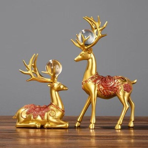 Elegant Golden Reindeer Decor Set with Crystal Globe for <b>Christmas</b> Table and Living Room Decoration Handcrafted From India - Product Image 4