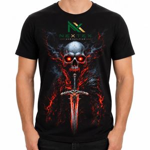 เสื้อยืดลายกราฟิกดาบหัวกะโหลก 3 มิติ แบบกำหนดเองสำหรับผู้ชาย เสื้อยืดคอกลมแนวแฟนตาซีสีเข้ม พิมพ์ลายแบบระเหิด โรงงาน OEM - Product Image 1