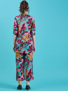 Conjunto de Dos Piezas: Blusa Estampada con Cuello Mandarín y Pantalón, Blusa con Cuello en U y Pantalón Estampado, Nuevo Vestido Midi Formal de Dos Piezas, Corte Moderno para Mujer - Product Image 3