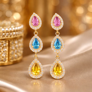 Pendientes Colgantes de Plata de Ley con Circonita Cúbica Hechos a Mano - Product Image 1