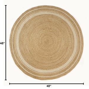 Round Rattan Rug Natural Color Bohemian Style Floor Mat with Pillow and <b>Pouf</b> Decor Stain Resistant Bedroom Use Unisex - Product Image 2