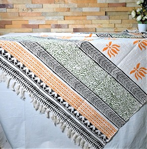 Couverture décorative artisanale à motifs floraux de lotus, imprimée au bloc, pour la maison, cadeau, canapé, salon, coton biologique moderne, écologique - Product Image 3