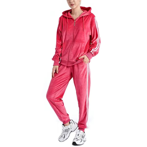 Survêtement sportif léger et chaud pour femme, col en V, cordon de serrage, doublure polaire, polyester/coton, flanelle épaisse, automne - Product Image 1