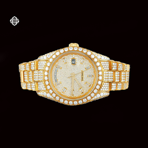 Montre de luxe pour homme à quartz en alliage d'acier inoxydable, cadran bleu analogique, lunette sertie de diamants Moissanite, verre givré, 41 mm, montre tendance - Product Image 1