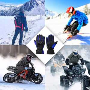 Guantes de Motocicleta Negros Lisos de Cuero Azul con Pantalla Táctil, Ecológicos, Térmicos, Deportivos, para Exteriores, para las Cuatro Estaciones, con Forro de Piel hasta la Muñeca - Product Image 6