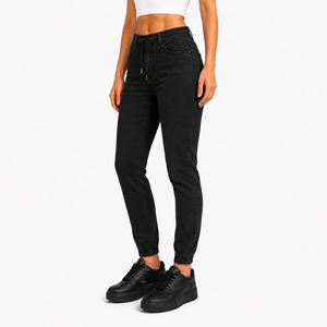 Factory Price Womens <b>Denim</b> Jeans Elastic Drawstring Waist Cuffed Ankle <b>Stretch</b> <b>Denim</b> Jogger Pants Plain Casual <b>Denim</b> Jeans - Product Image 5
