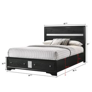 1pc Shimmering Silver Accent <b>Black</b> Queen Platform <b>Bed</b> with <b>Storage</b> Drawers Solid Wood Modern Metal Design - Product Image 4