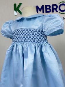 ชุดเดรสเด็กผู้หญิงสีฟ้าอ่อนผ้าซาตินปักมือ แขนพอง คอปกปีเตอร์แพน สำหรับเด็กทารกและเด็กเล็ก ขายส่ง - Product Image 5