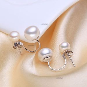 Women's 925 Silver Double <b>Pearl</b> Stud <b>Earrings</b> <b>White</b> Faux <b>Pearl</b> Classic Everyday Wear Jewelry for Daily & Party Wear Gift - Product Image 3