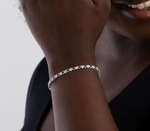 925 Sterling Silver Synthetic Sapphire and Cubic Zirconia <b>Adjustable</b> Slider Tennis <b>Bracelet</b> - Product Image 2