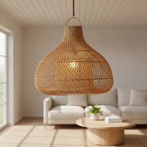 Vietnamese Handicraft Woven Rattan Pendant Lamp <b>Shade</b> Round Boho Style Eco-Friendly <b>Light</b> Cover for Home Decor - Product Image 4