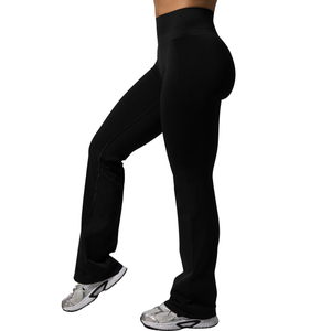 Pantalon évasé taille mi-haute noir pour femme, extensible, pour le sport, le fitness, le yoga, l'entraînement, tenue de sport confortable - Product Image 3