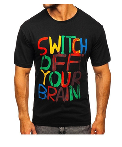 T-shirt à manches courtes noir pour homme avec imprimé coloré « Switch Off Your Brain », col rond, coupe décontractée, jersey 100% coton - Product Image 1