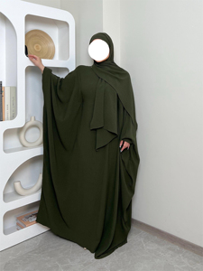 OEM Butterfly Abaya Hijab 2 Pieces Set Batwing Sleeves <b>Iron</b> free Nursing Friendly Plus Size Muslim Women Prayer Dress Modest - Product Image 4