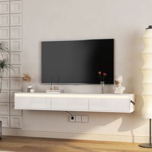 Soporte de TV para Montar en la Pared con Luces LED y Tomacorriente, Mueble Flotante para TV de Sala de Estar para Entretenimiento en el Hogar - Product Image 2