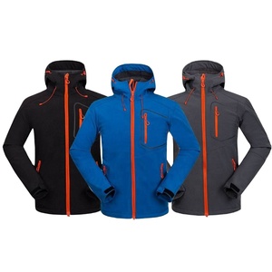 เสื้อแจ็คเก็ตผู้ชายสีน้ำเงินแบบมีฮู้ด ผ้า softshell ซิปสีส้ม สไตล์สปอร์ต เหมาะสำหรับฤดูหนาว ทรงปกติ ผลิตจากโพลีเอสเตอร์ สีพื้น - Product Image 5